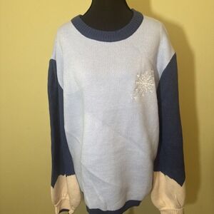 Envygreen Manor FAIRY Sweater Medium Snowflake Blue Crewneck Indie Winter RARE
